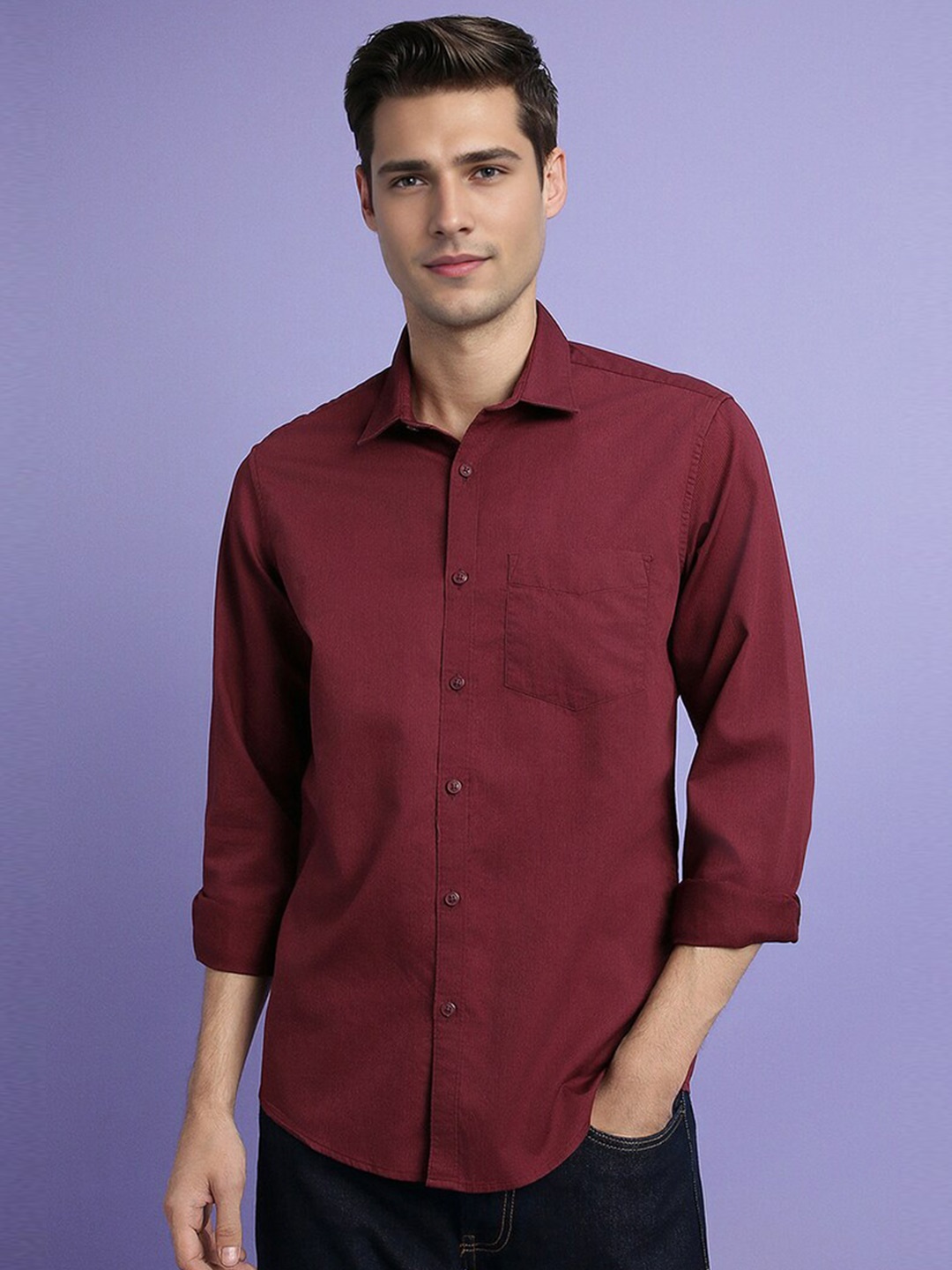 

FOREVER 21 Regular Fit Cotton Casual Shirt, Maroon