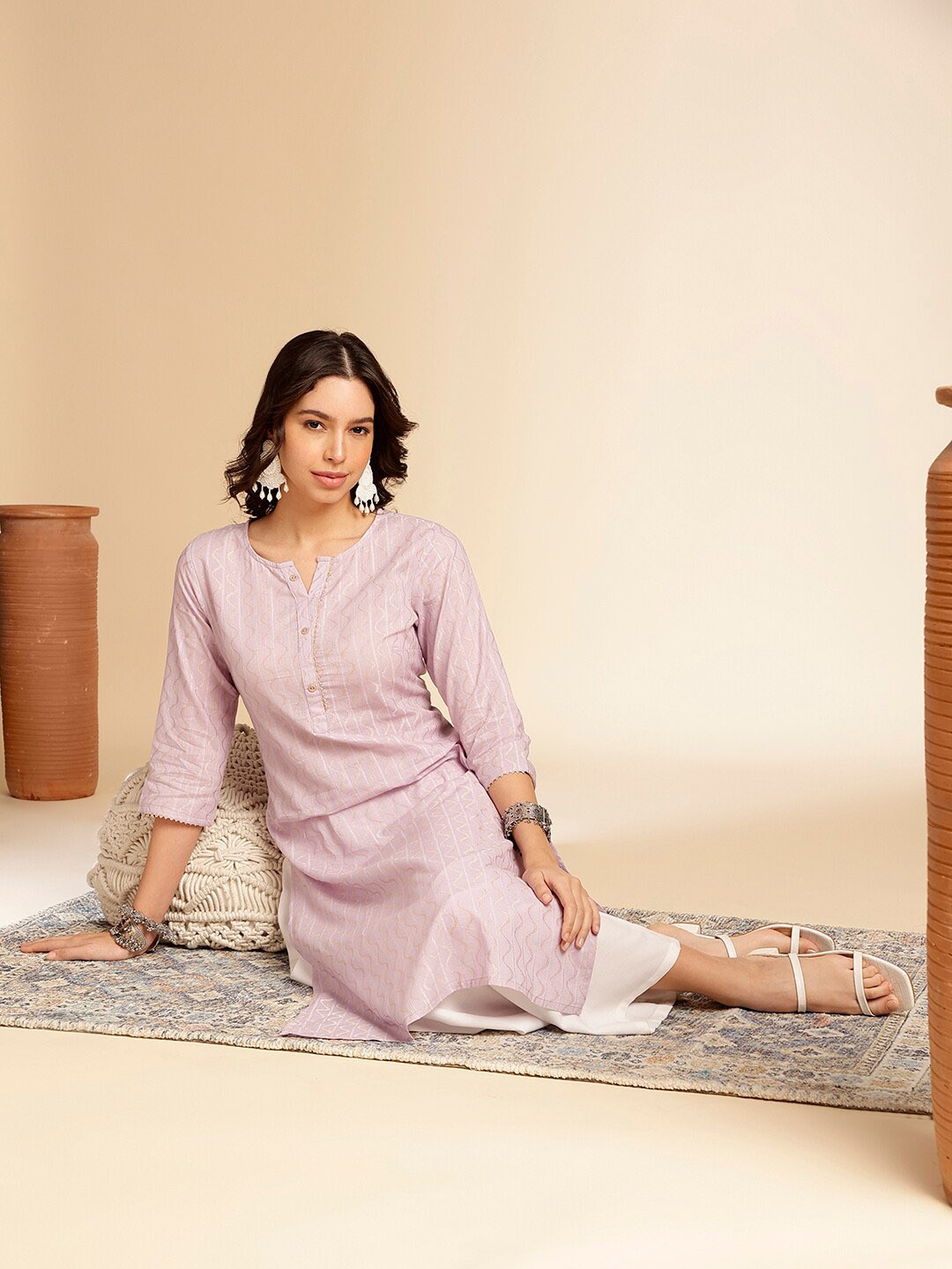 

Anouk Ethnic Motif Woven Design Cotton Straight Kurta, Lavender
