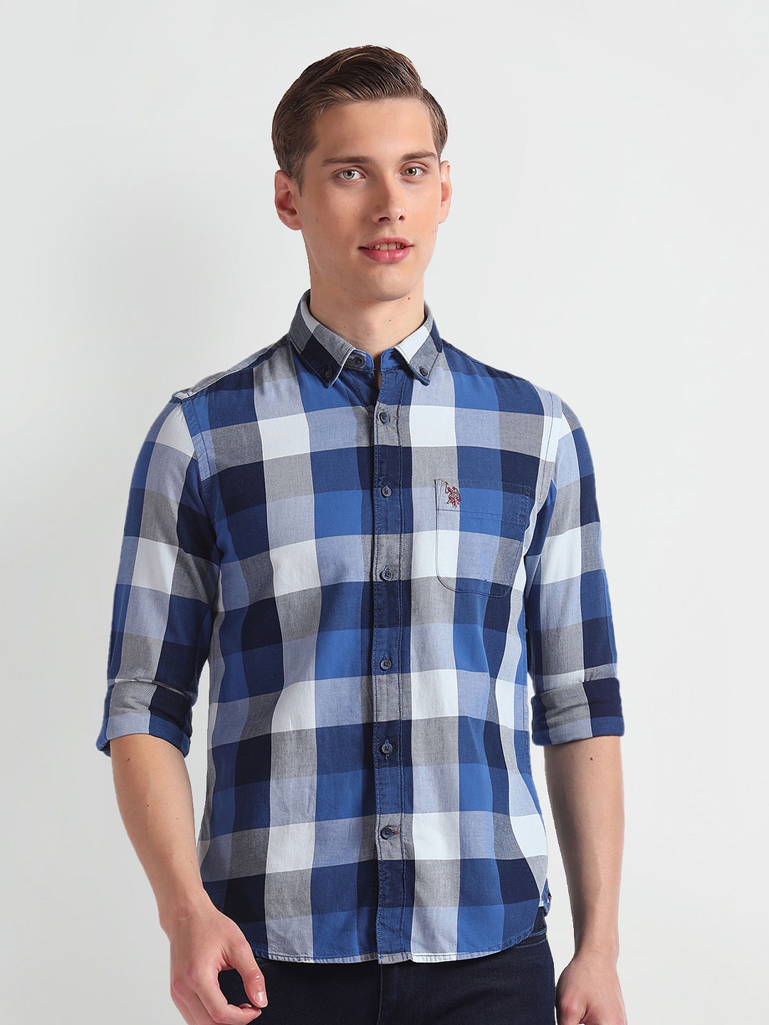 

U.S. Polo Assn. Denim Co. Slim Fit Opaque Checked Casual Shirt, Blue