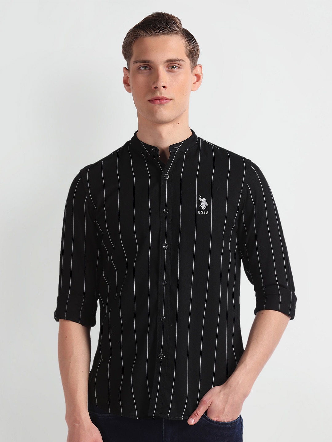 

U.S. Polo Assn. Denim Co. Slim Fit Opaque Striped Casual Shirt, Black