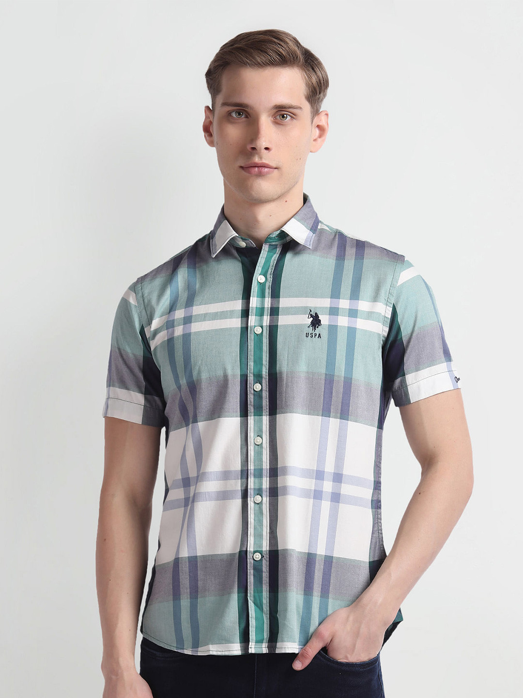 

U.S. Polo Assn. Denim Co. Slim Fit Opaque Checked Casual Shirt, Green