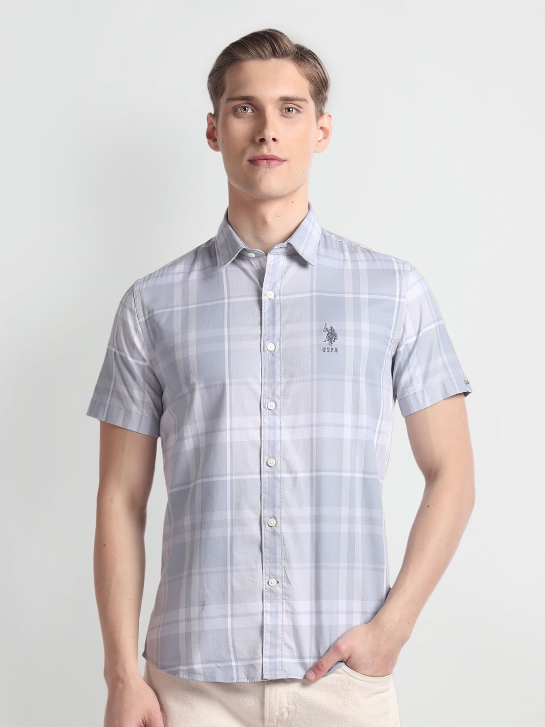 

U.S. Polo Assn. Denim Co. Slim Fit Opaque Checked Casual Shirt, Grey