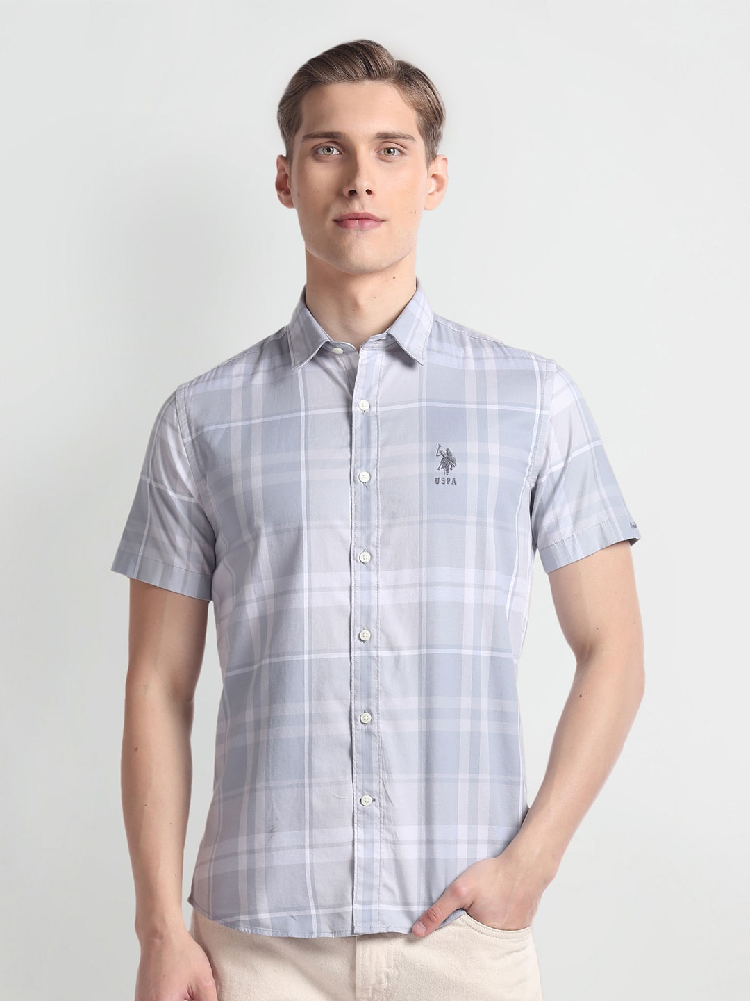 

U.S. Polo Assn. Denim Co. Slim Fit Opaque Checked Casual Shirt, Grey