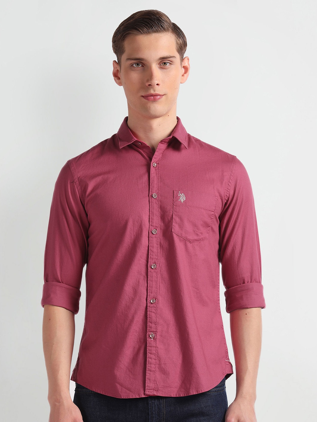 

U.S. Polo Assn. Denim Co. Slim Fit Spread Collar Cotton Casual Shirt, Pink