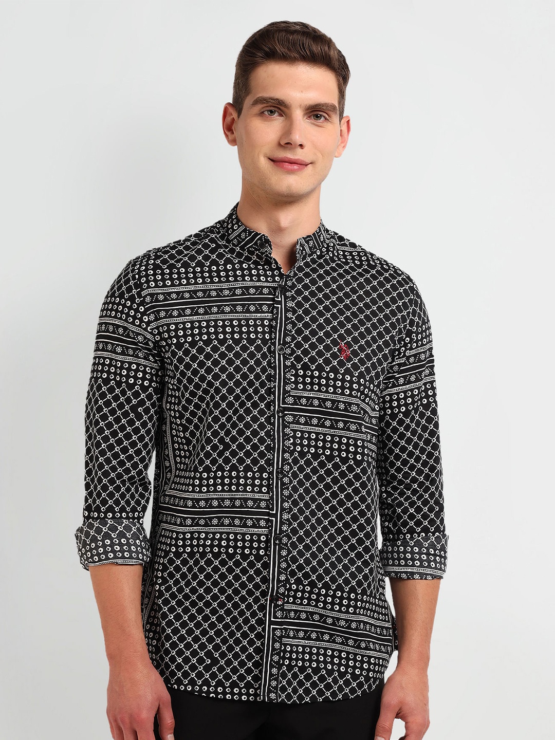 

U.S. Polo Assn. Denim Co. Slim Fit Printed Spread Collar Casual Shirt, Black