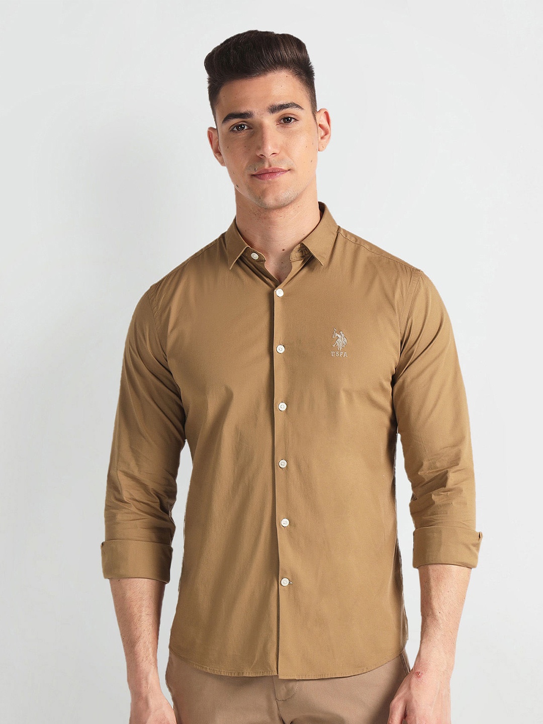 

U.S. Polo Assn. Denim Co. Slim Fit Spread Collar Casual Shirt, Brown