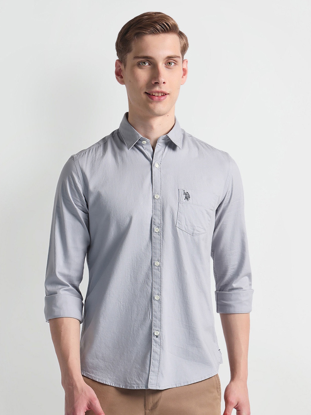 

U.S. Polo Assn. Denim Co. Slim Fit Spread Collar Casual Shirt, Grey