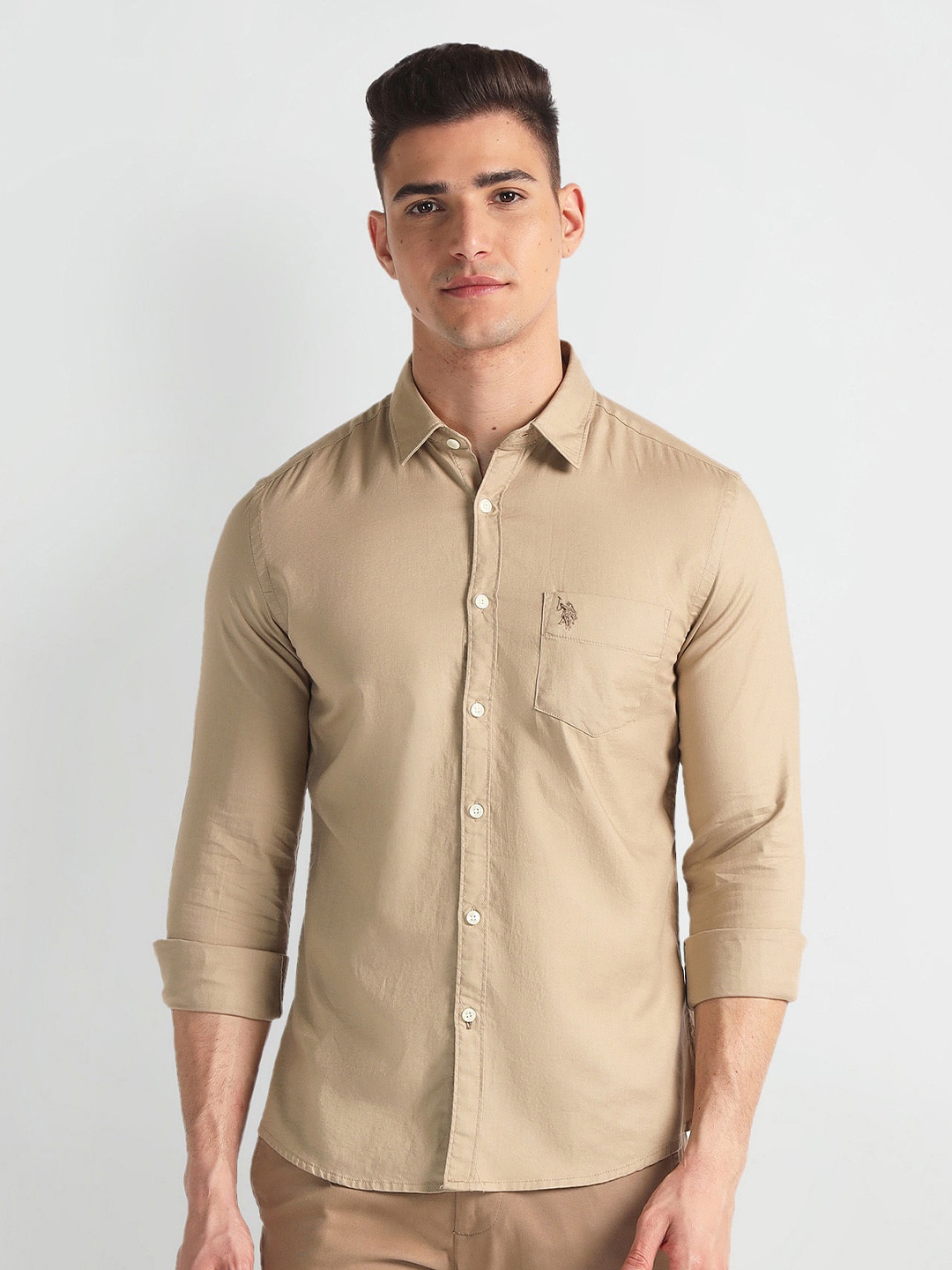

U.S. Polo Assn. Denim Co. Slim Fit Spread Collar Casual Shirt, Brown