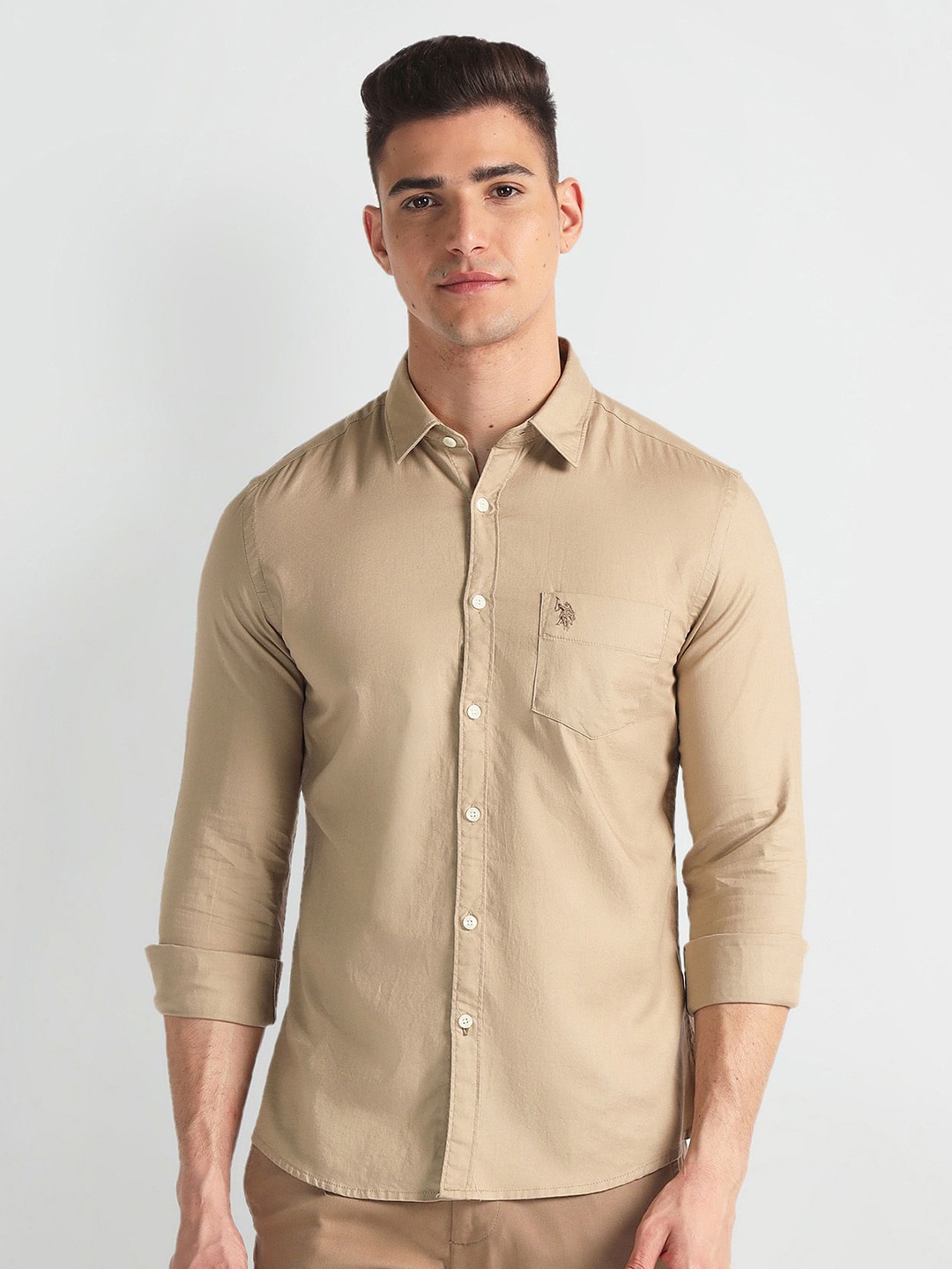 

U.S. Polo Assn. Denim Co. Slim Fit Spread Collar Casual Shirt, Brown