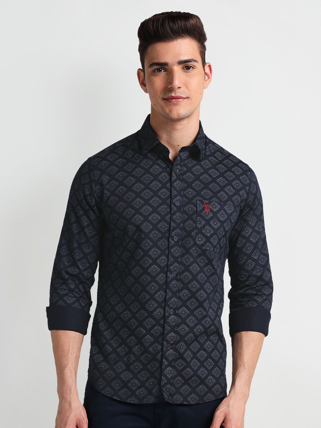 

U.S. Polo Assn. Denim Co. Slim Fit Printed Spread Collar Casual Shirt, Blue