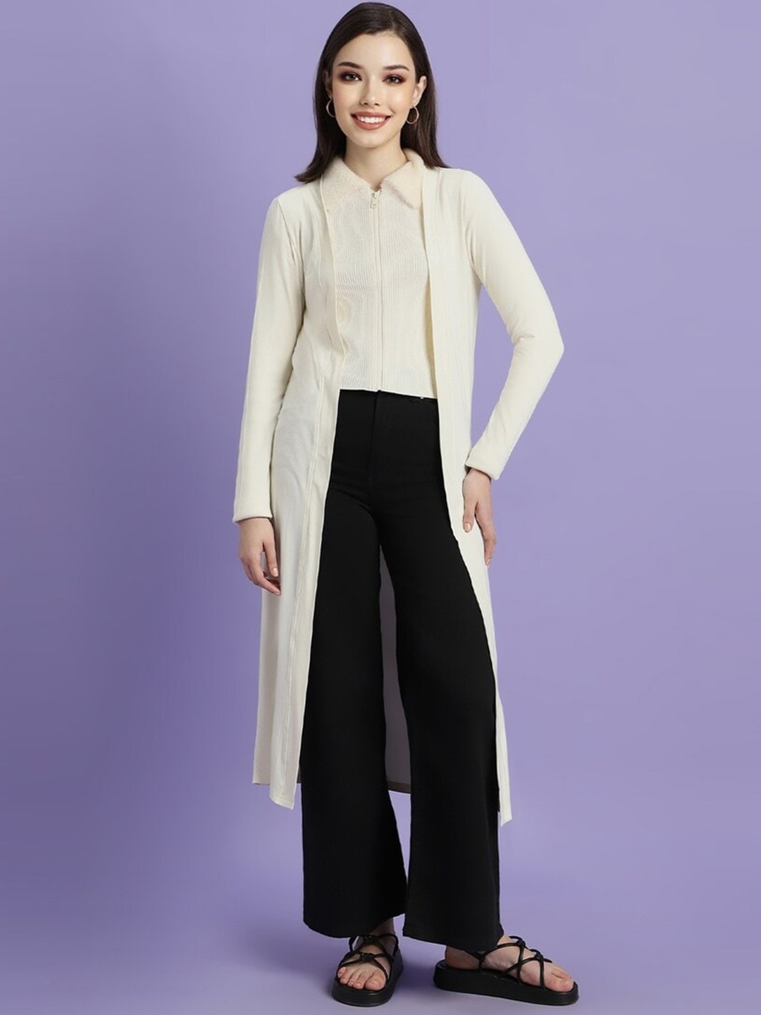 

FOREVER 21Long Sleeves Longline Open Front Shrug, White