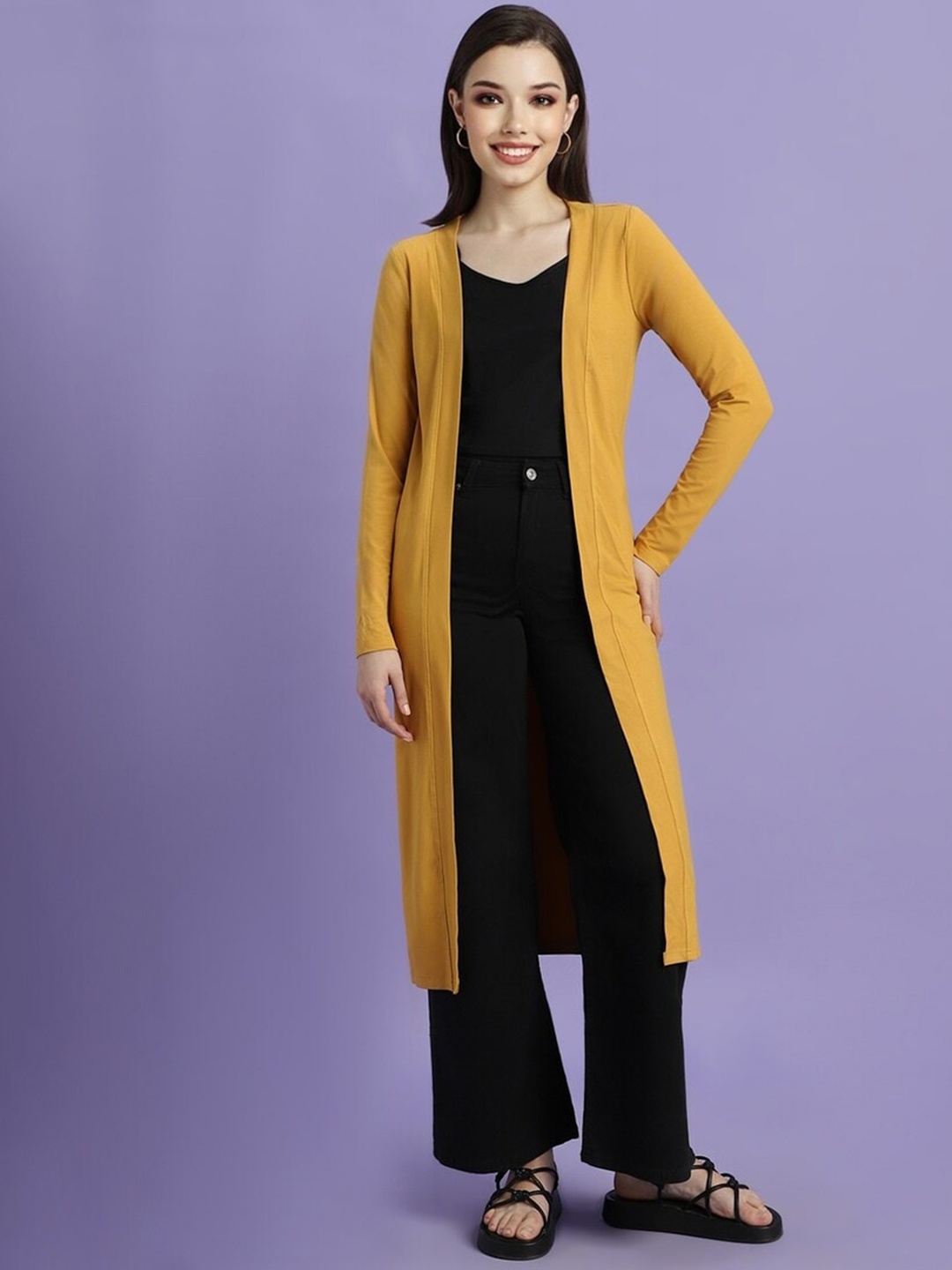 

FOREVER 21Long Sleeves Longline Open Front Shrug, Yellow