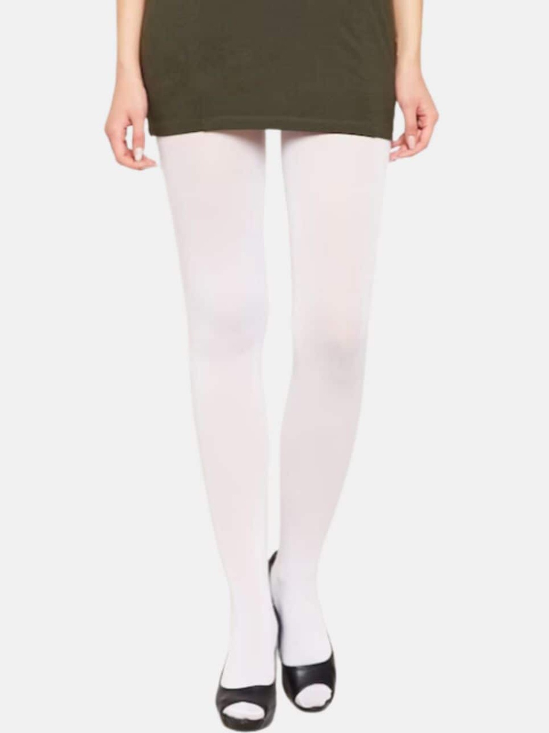 SECRETS BY ZEROKAATA High Waist Non-Transparent Stockings, White