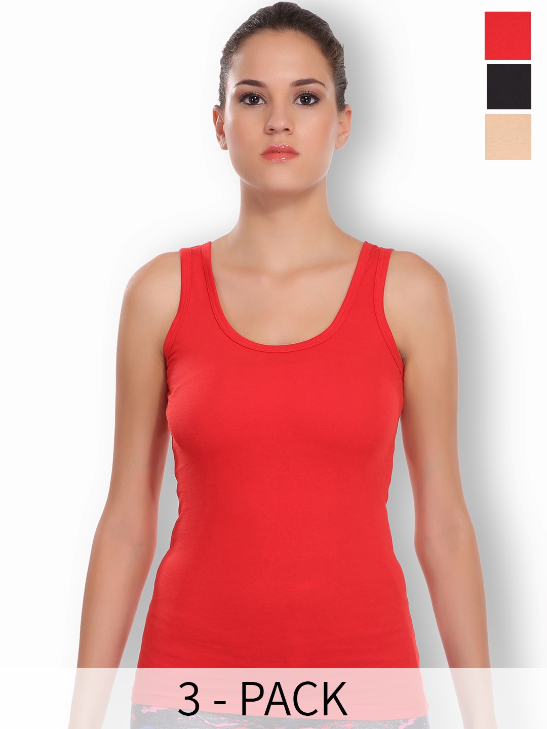 

SELFCARE Pack Of 3 Stretchable Non-Padded Camisoles, Red