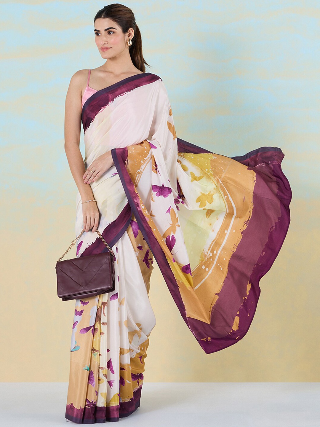 

navyasa by liva Abstract Printed Saree, Yellow