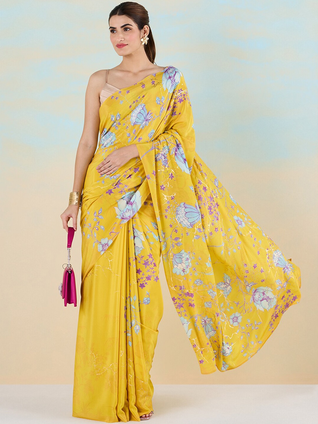 

navyasa by liva Floral Printed Saree, Yellow