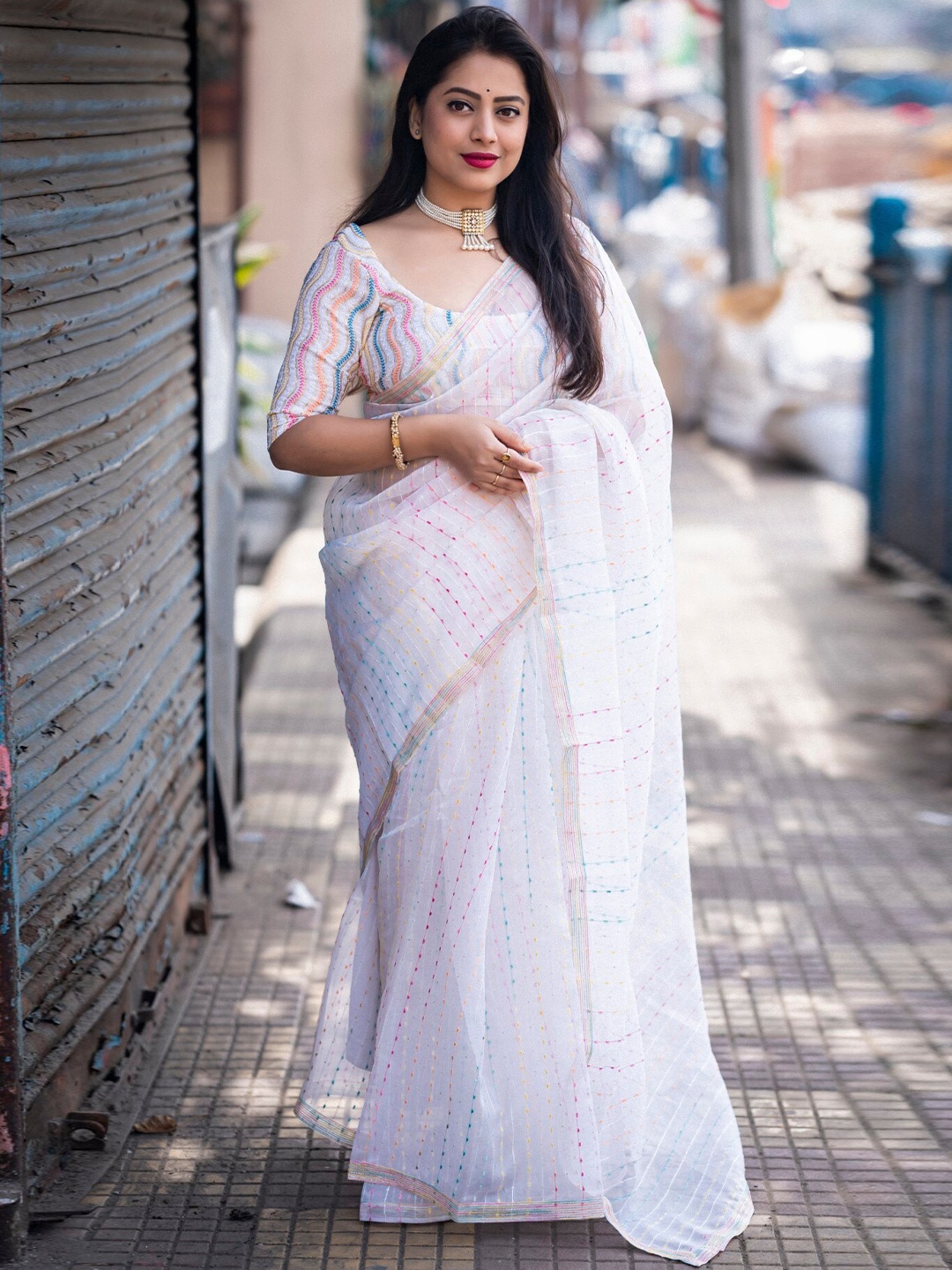

Mitera Embellished Organza Saree, White
