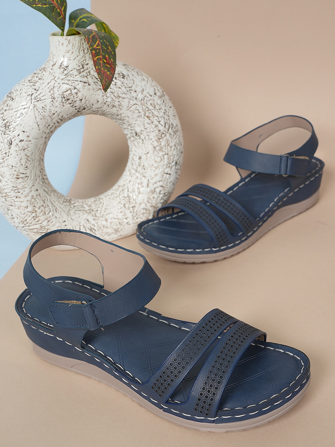

Get Glamr Laser Cut Open Toe Flats, Blue