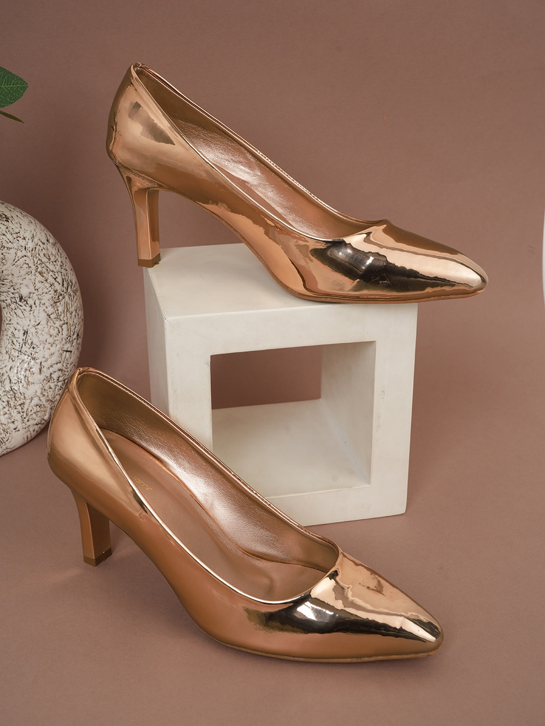 

Get Glamr Pointed Toe Slim Heeled Pumps, Rose gold