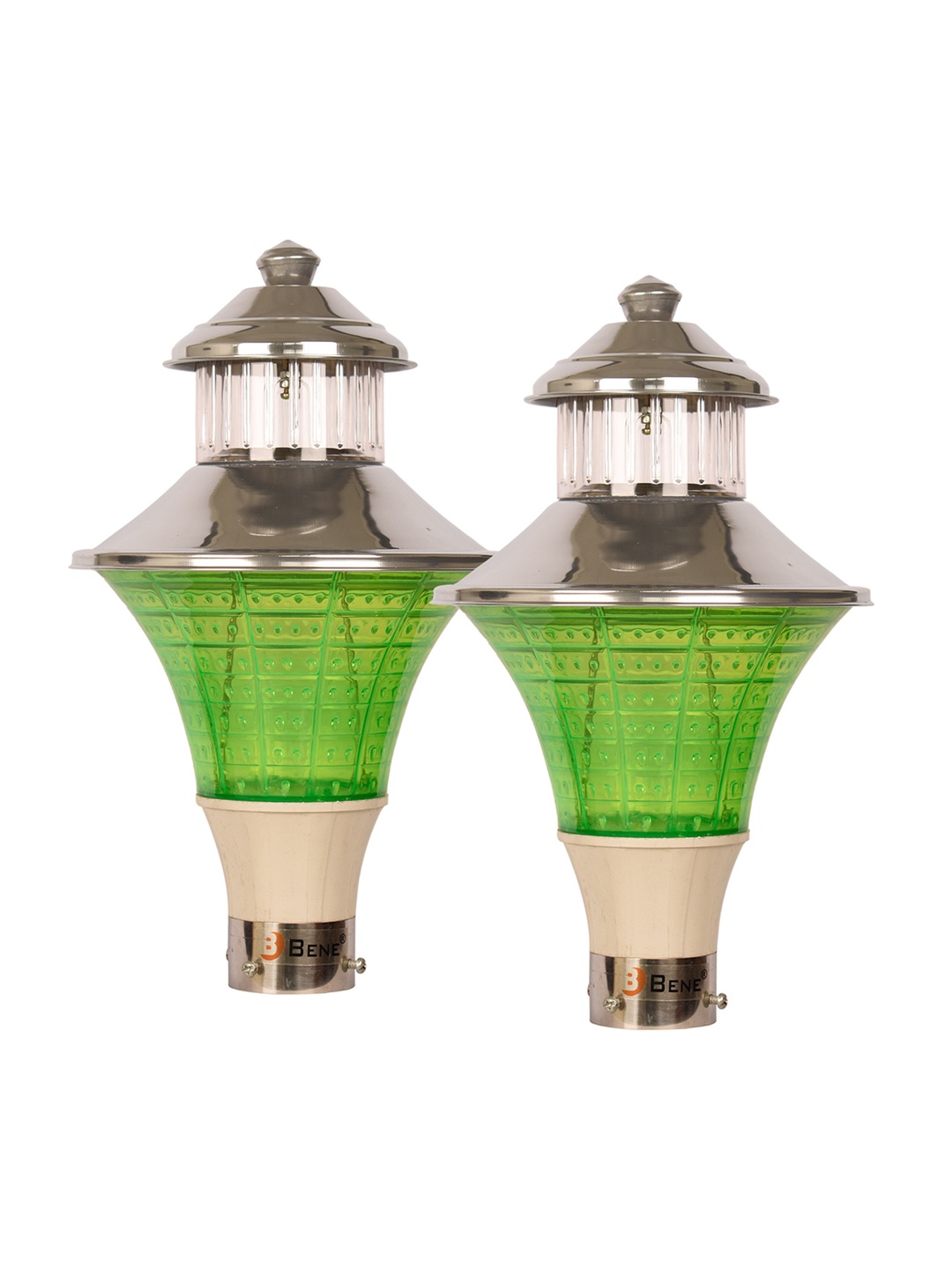 BENE Volos Grey & Green 2 Pieces Textured Steel Outdoor Lamps