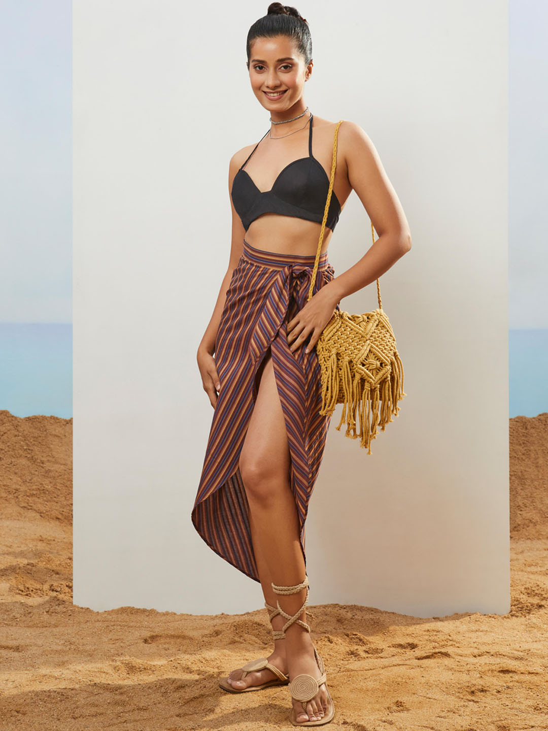 

CMGE Striped Pure Cotton Sarong, Brown