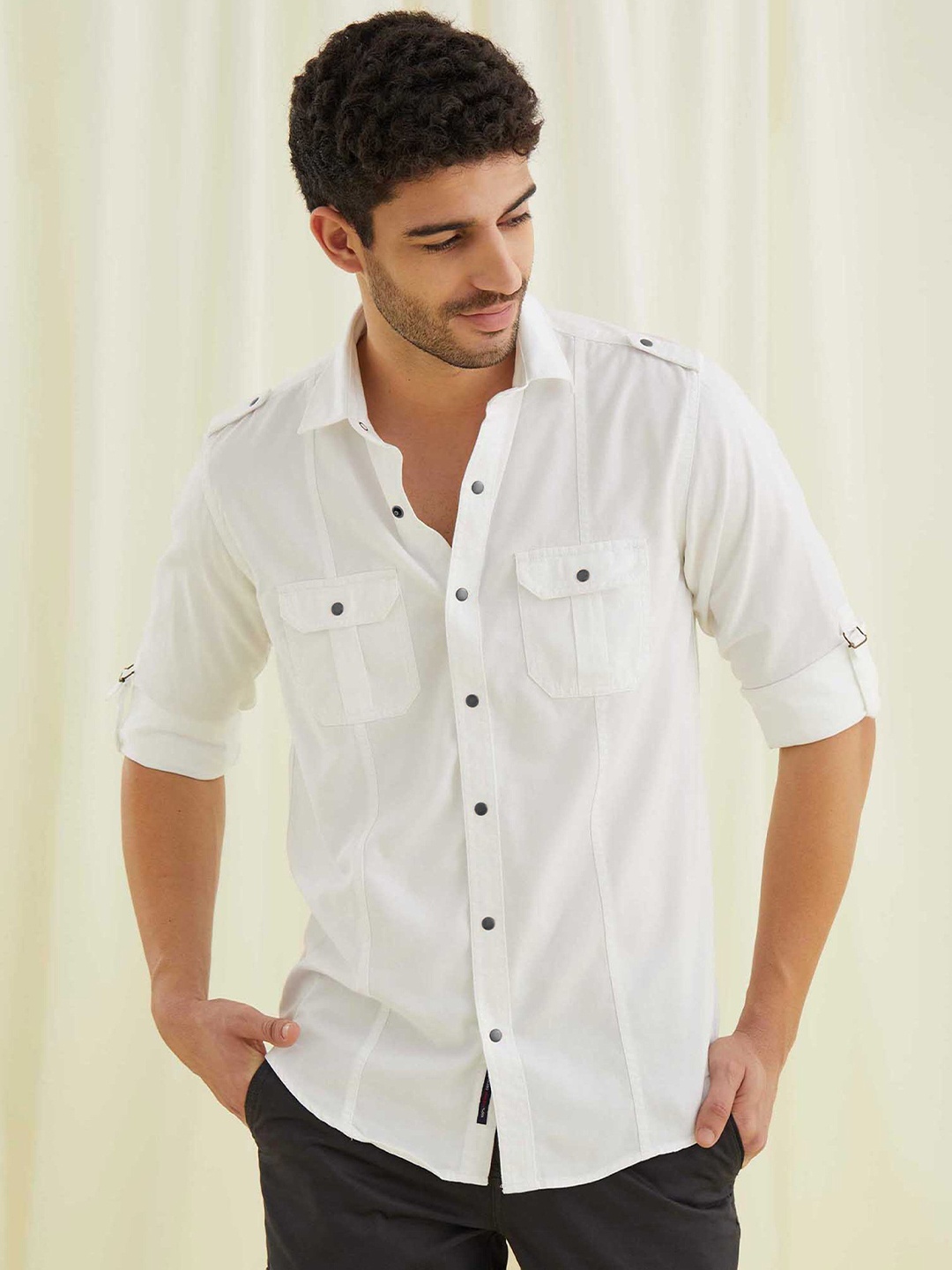 

Red Flame Men Opaque Casual Shirt, White