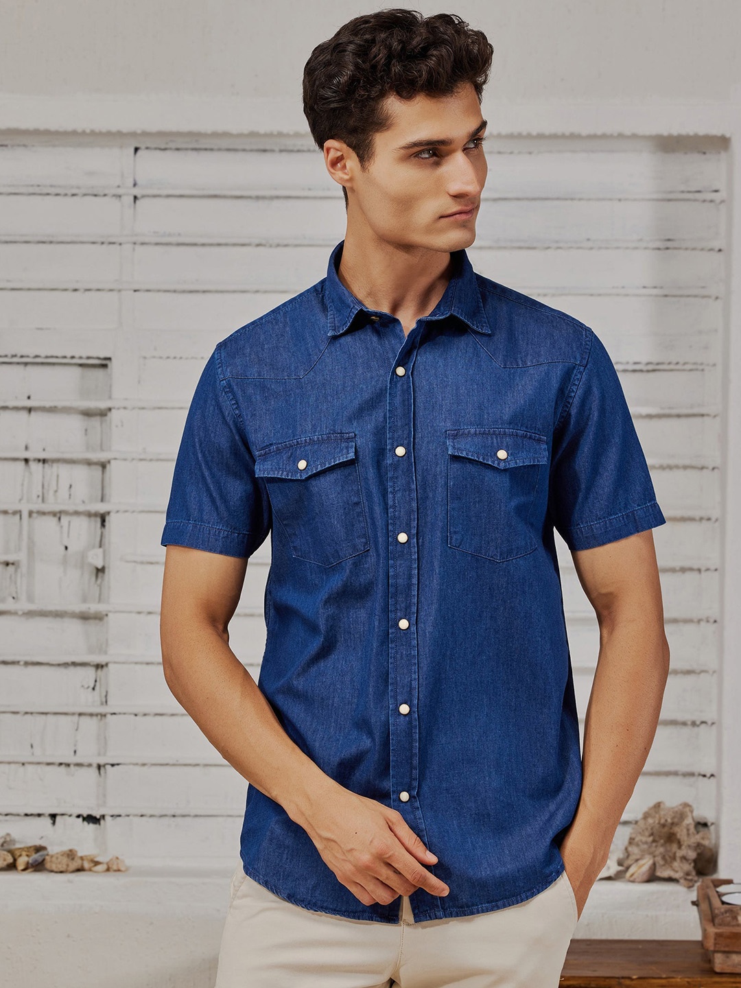 

Red Flame Cotton Casual Shirt, Blue