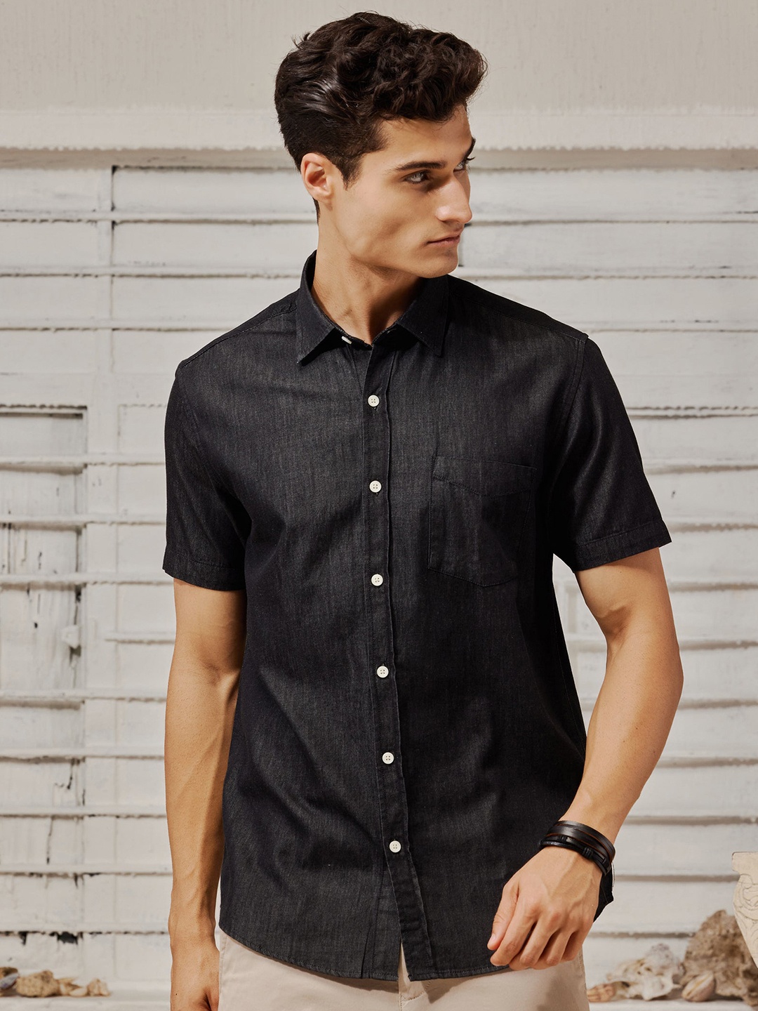 

Red Flame Men Opaque Casual Shirt, Black