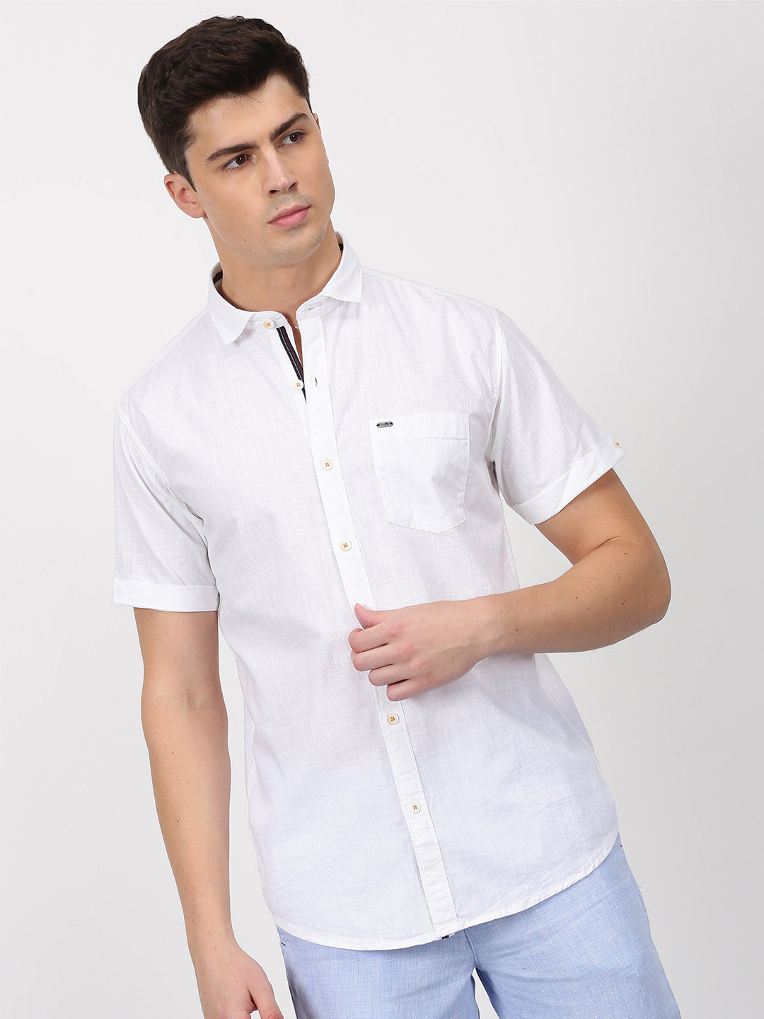 

Red Flame Spread Collar Cotton Casual Shirt, White