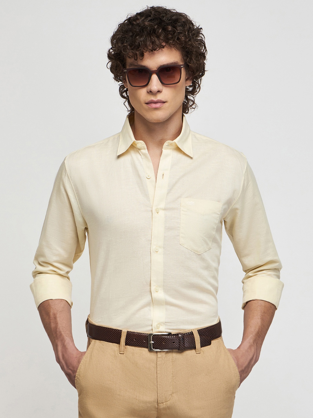 

Red Flame Linen Cotton Regular Fit Casual Shirt, Cream