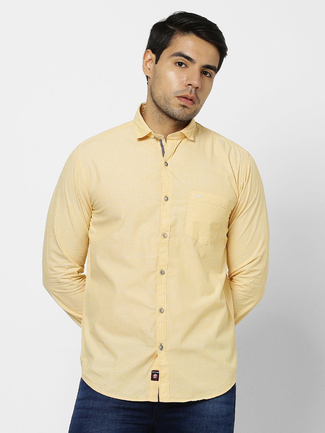 

Red Flame Long Sleeves Casual Cotton Shirt, Yellow