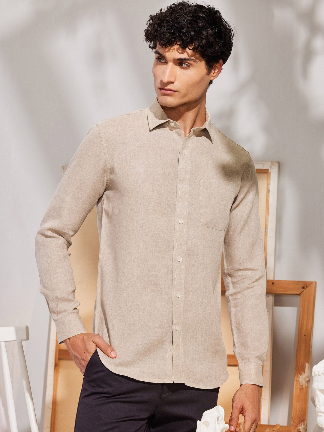 

Red Flame Men Opaque Casual Shirt, Cream