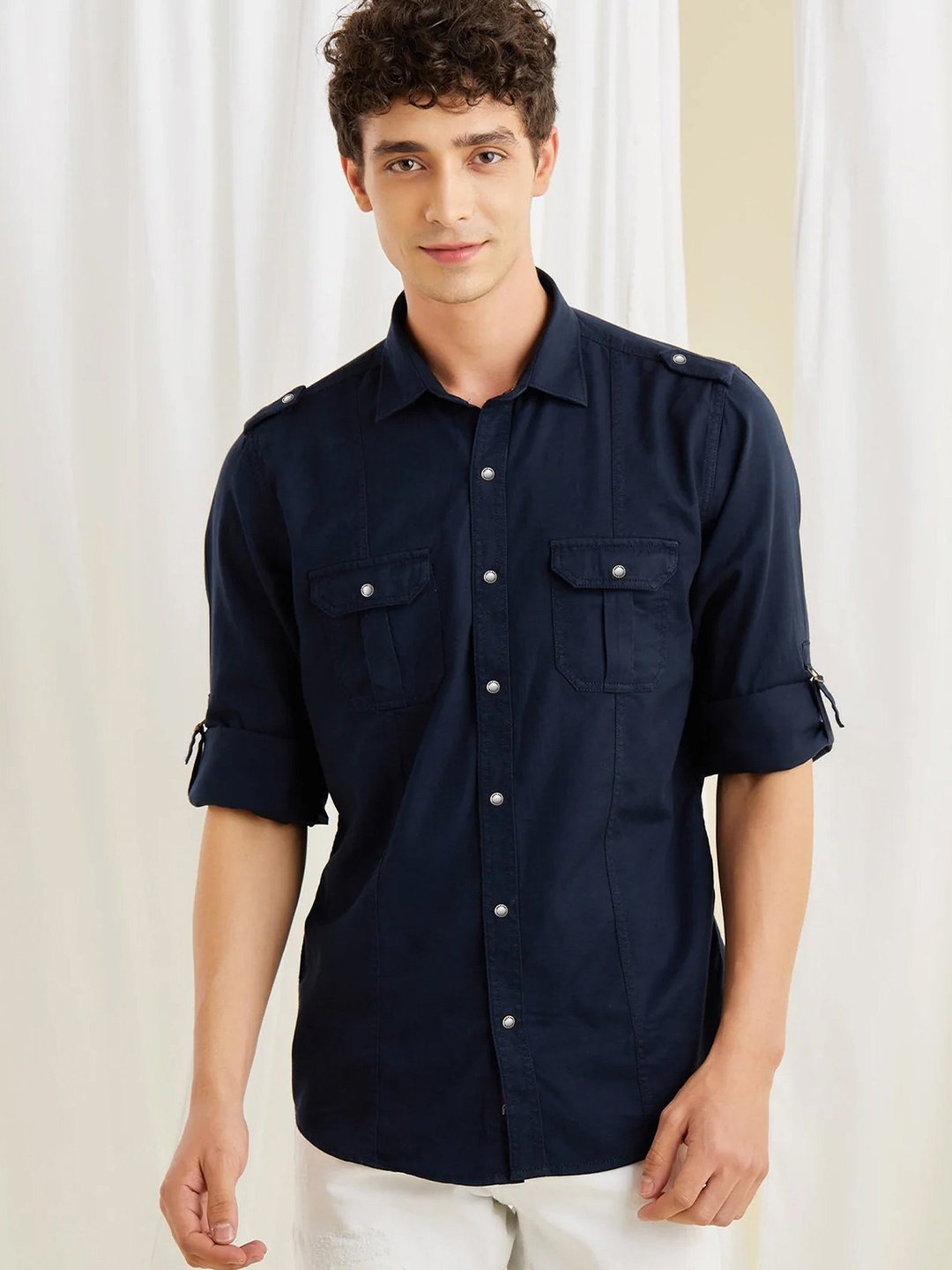 

Red Flame Men Opaque Casual Shirt, Navy blue