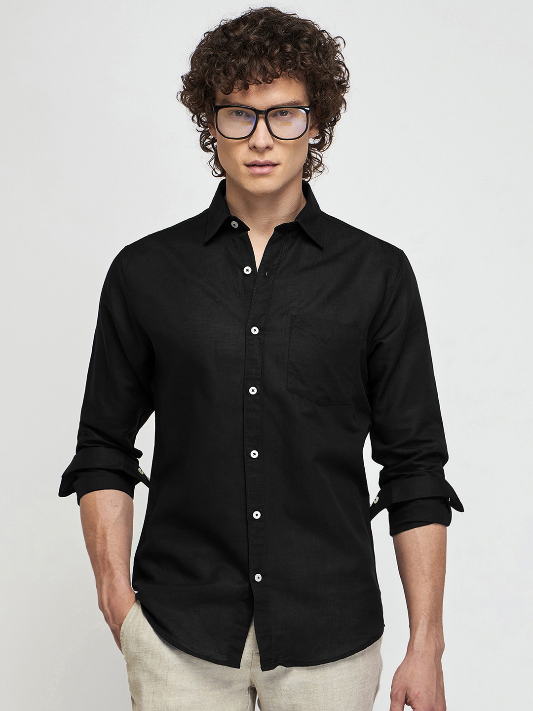 

Red Flame Linen Cotton Regular Fit Casual Shirt, Black