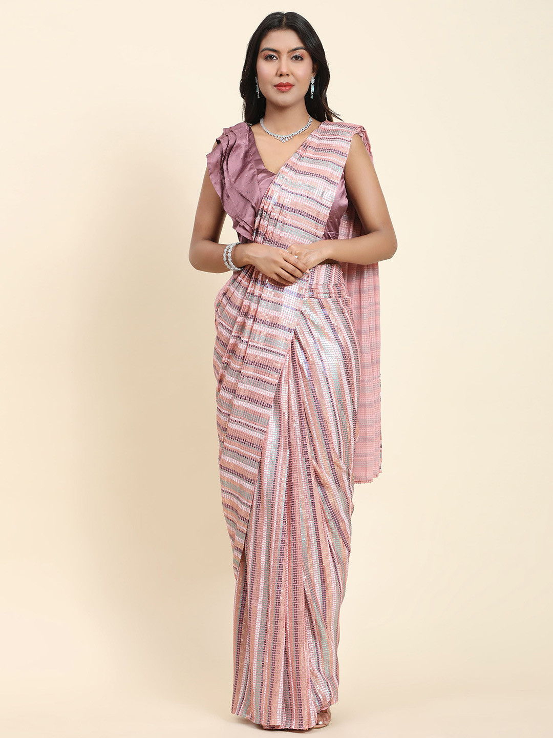 

AMOHA TRENDZ Embellished Sequinned Saree, Purple