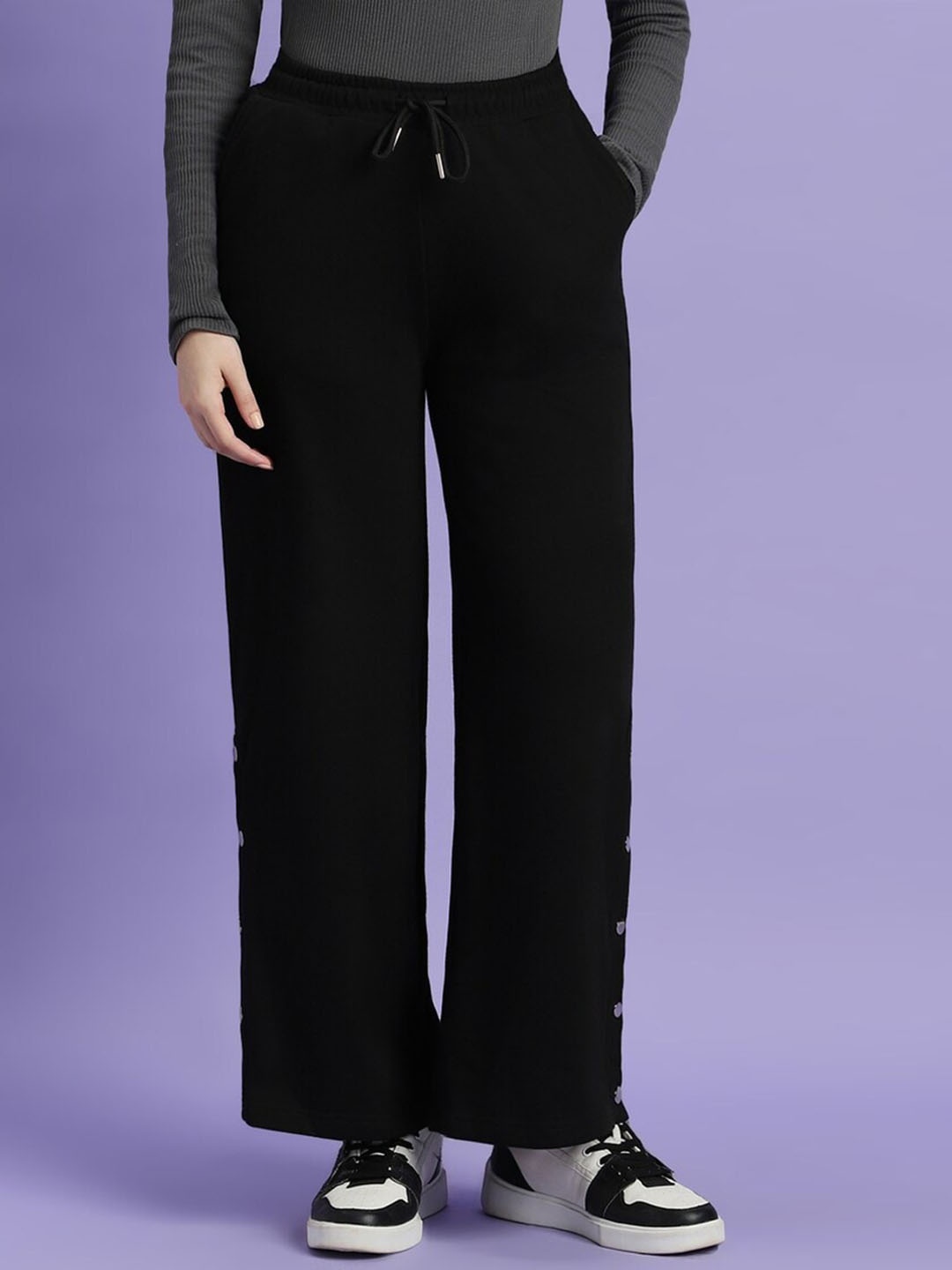 

FOREVER 21 Women Mid-Rise Parallel Trousers, Black