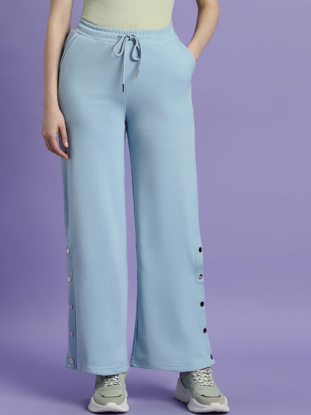 

FOREVER 21 Women Mid-Rise Parallel Trousers, Blue
