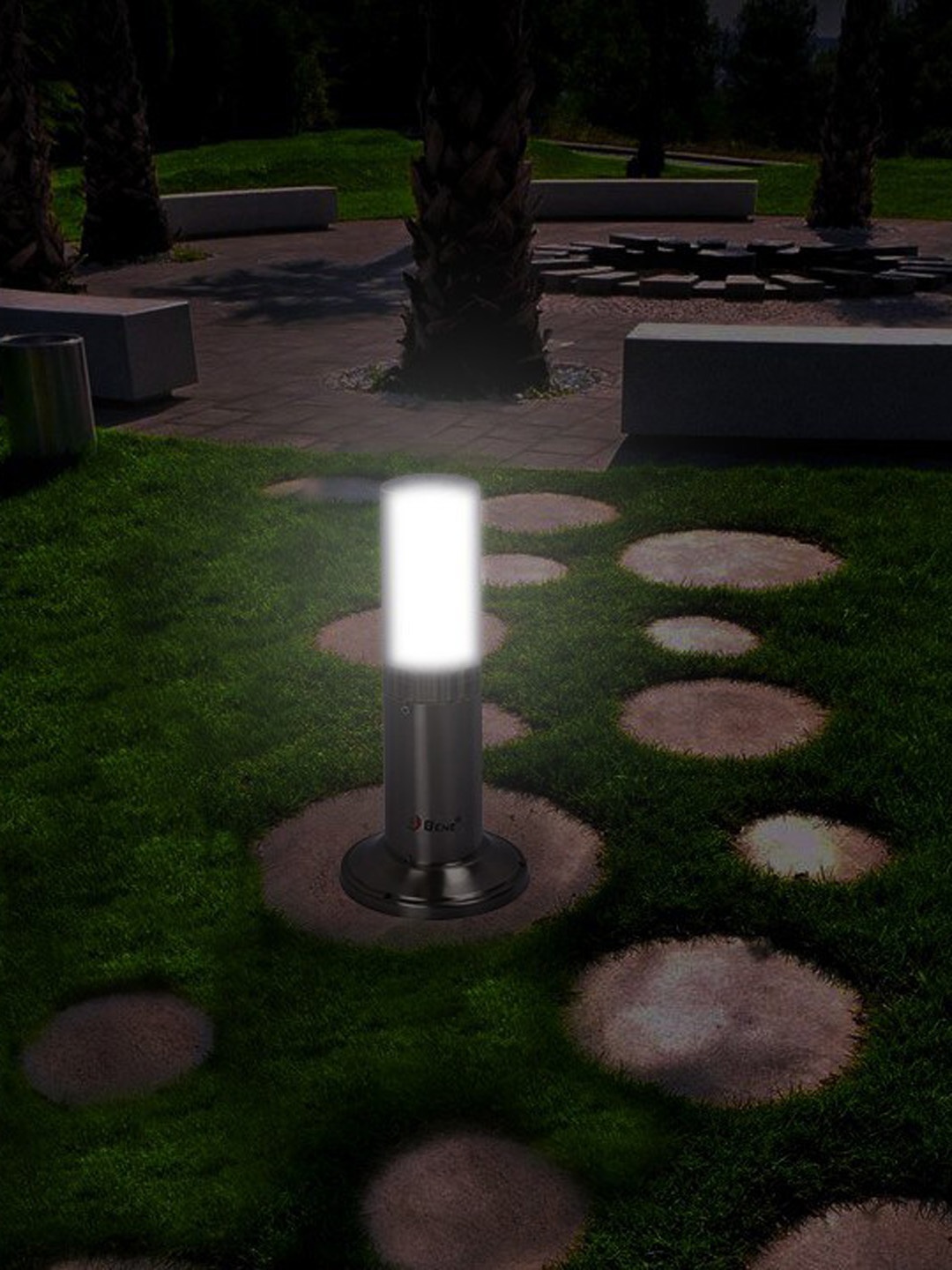 BENE Benjamin Bollard Grey Cylinder Waterproof & Rustproof Outdoor Lamps