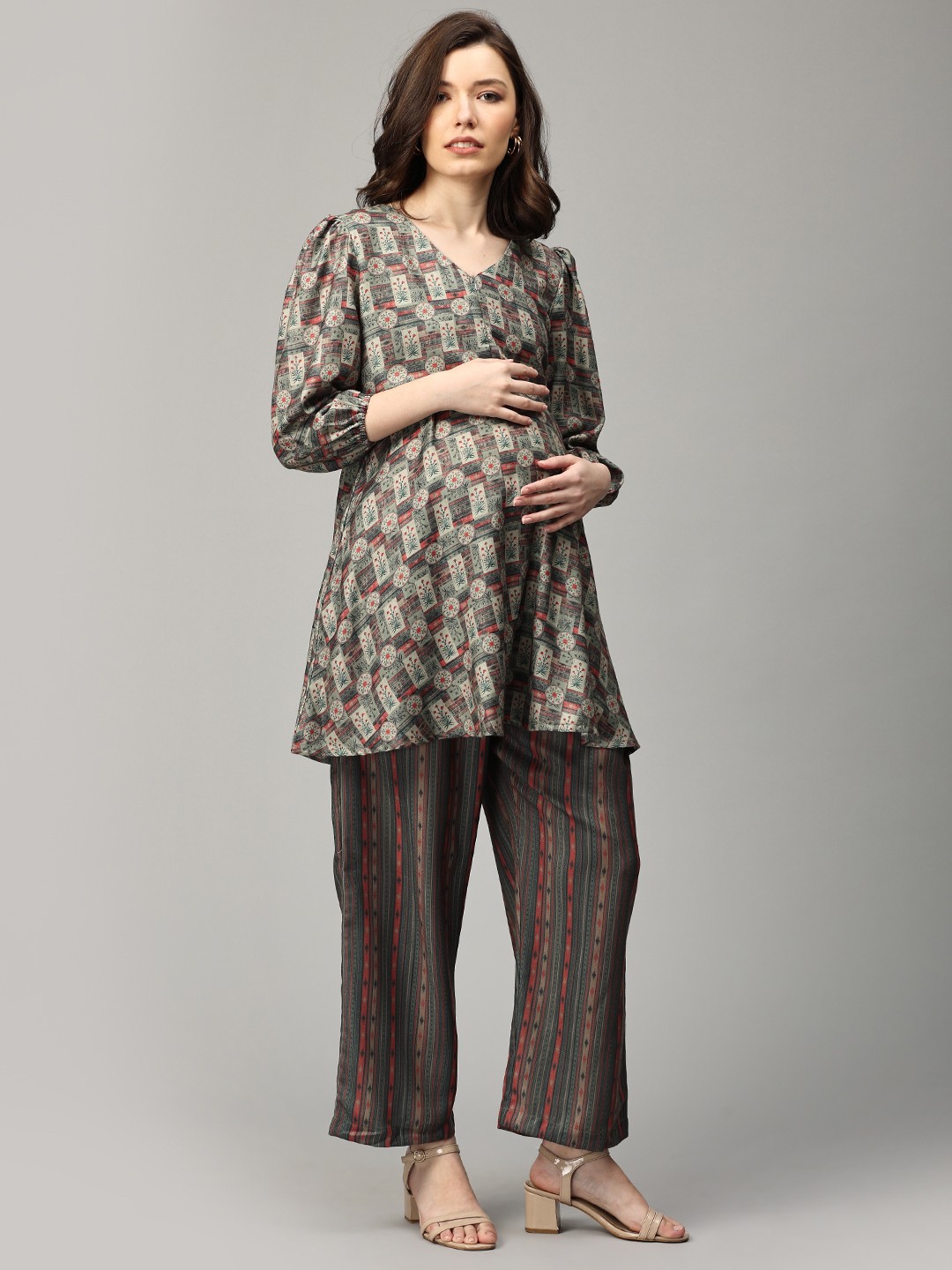 

The Mom Store Printed Pure Cotton Maternity Co-Ords, Green