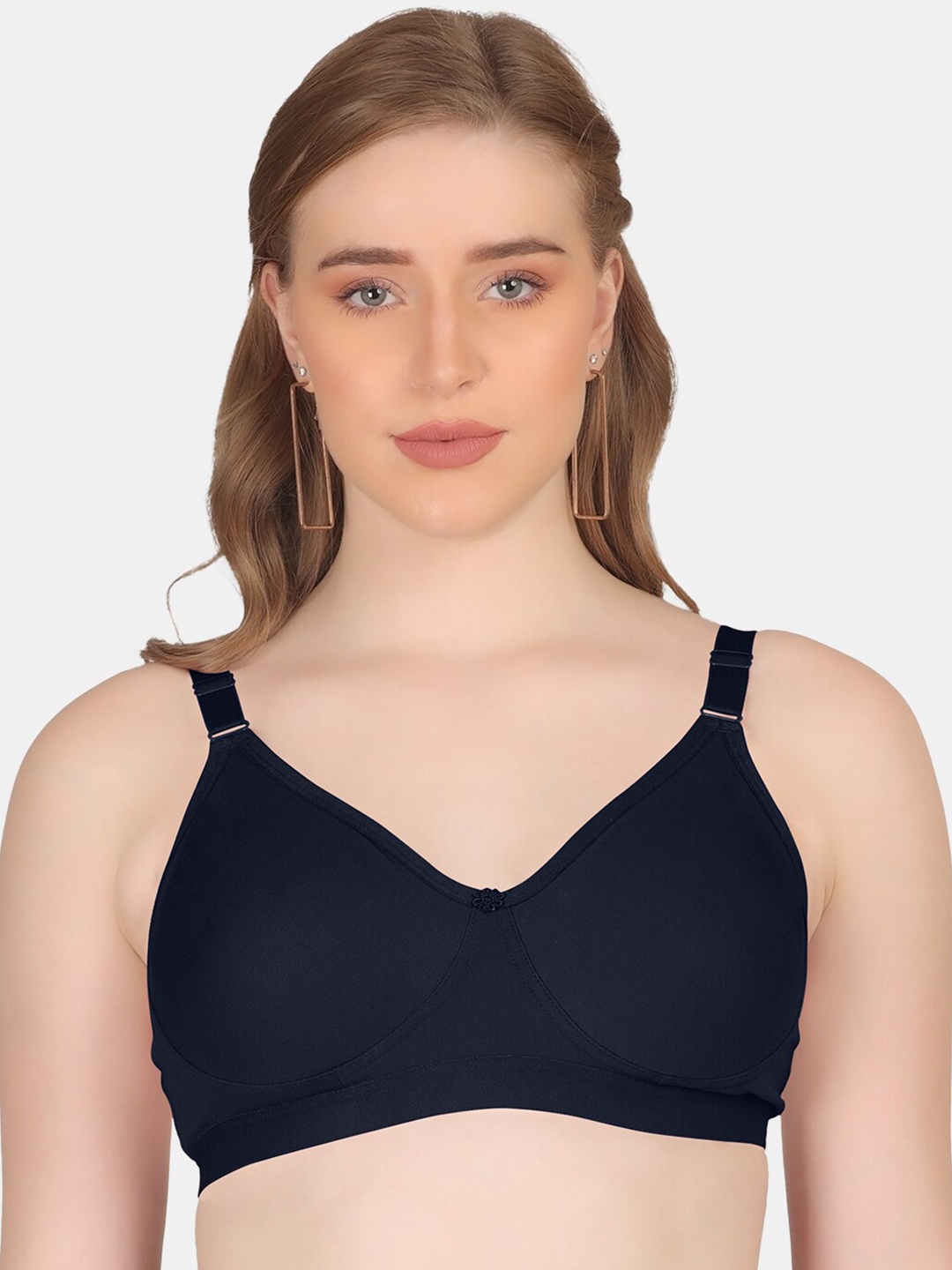 

POOJA RAGENEE Everyday Cotton Bra Full Coverage Non Padded Non-Wired All Day Comfort, Navy blue