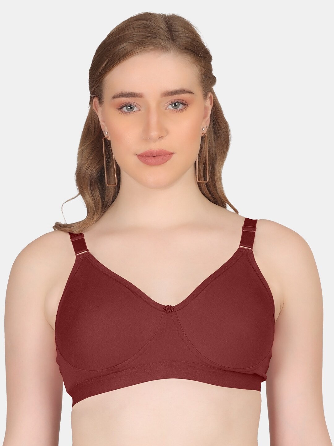 

POOJA RAGENEE Everyday Cotton Bra Full Coverage Non Padded Non-Wired All Day Comfort, Maroon