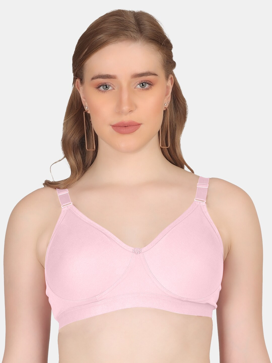 

POOJA RAGENEE Everyday Cotton Bra Full Coverage Non Padded Non-Wired All Day Comfort, Pink