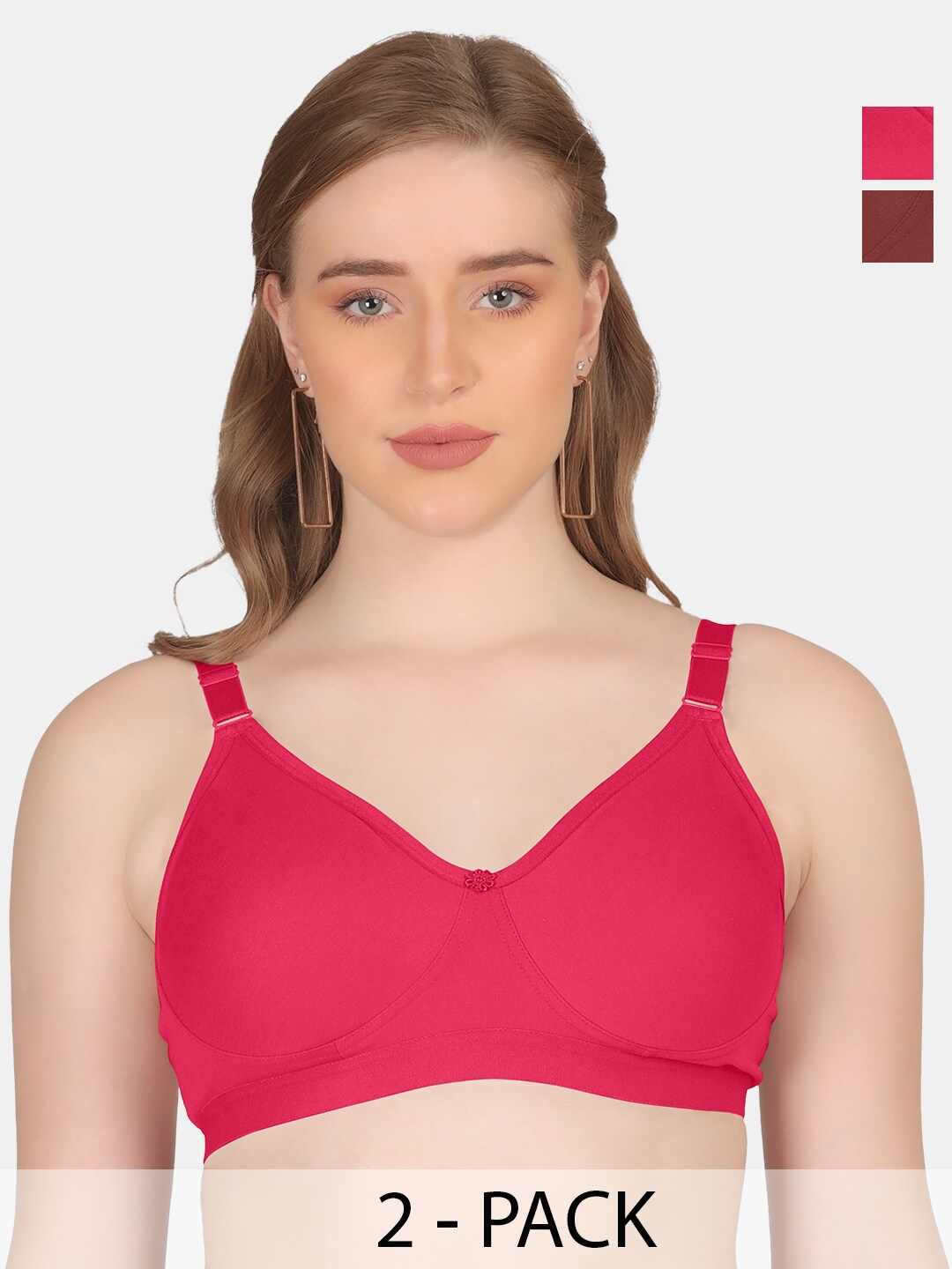 

POOJA RAGENEE Pack Of 2 Everyday Cotton Bra Full Coverage Non Padded All Day Comfort, Magenta