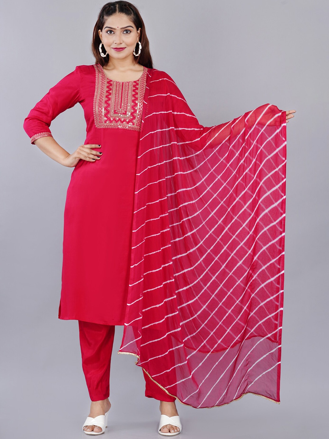 

BAESD Women Yoke Design Regular Sequinned Kurta with Trousers & With Dupatta, Pink