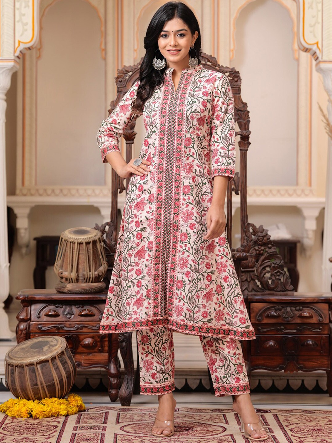 

BAESD Women Floral Printed Regular Pure Cotton Kurta with Trousers, Pink