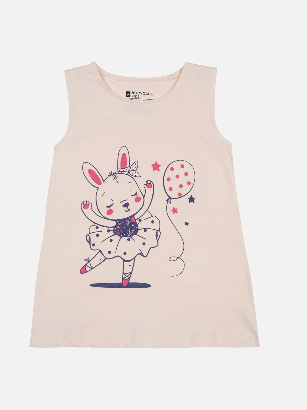

Bodycare Kids Graphic Printed Cotton Round Neck A-Line Straight Dress, Peach