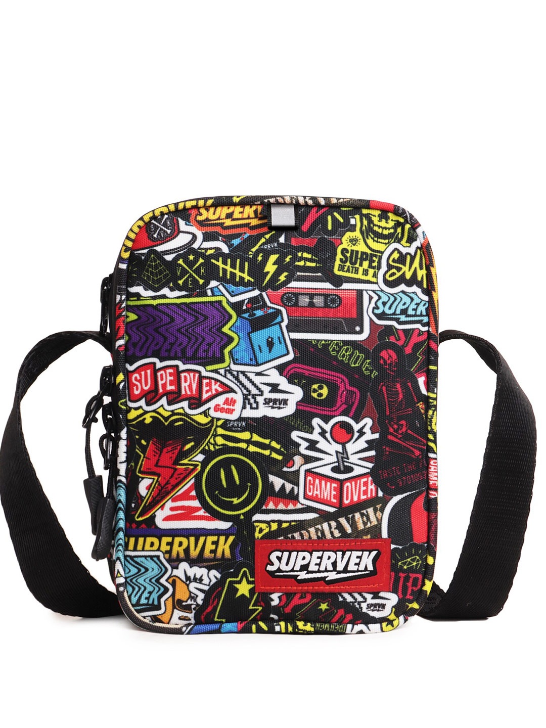 

SUPERVEK Unisex Graphic Printed Miniature Sling Bag, Black