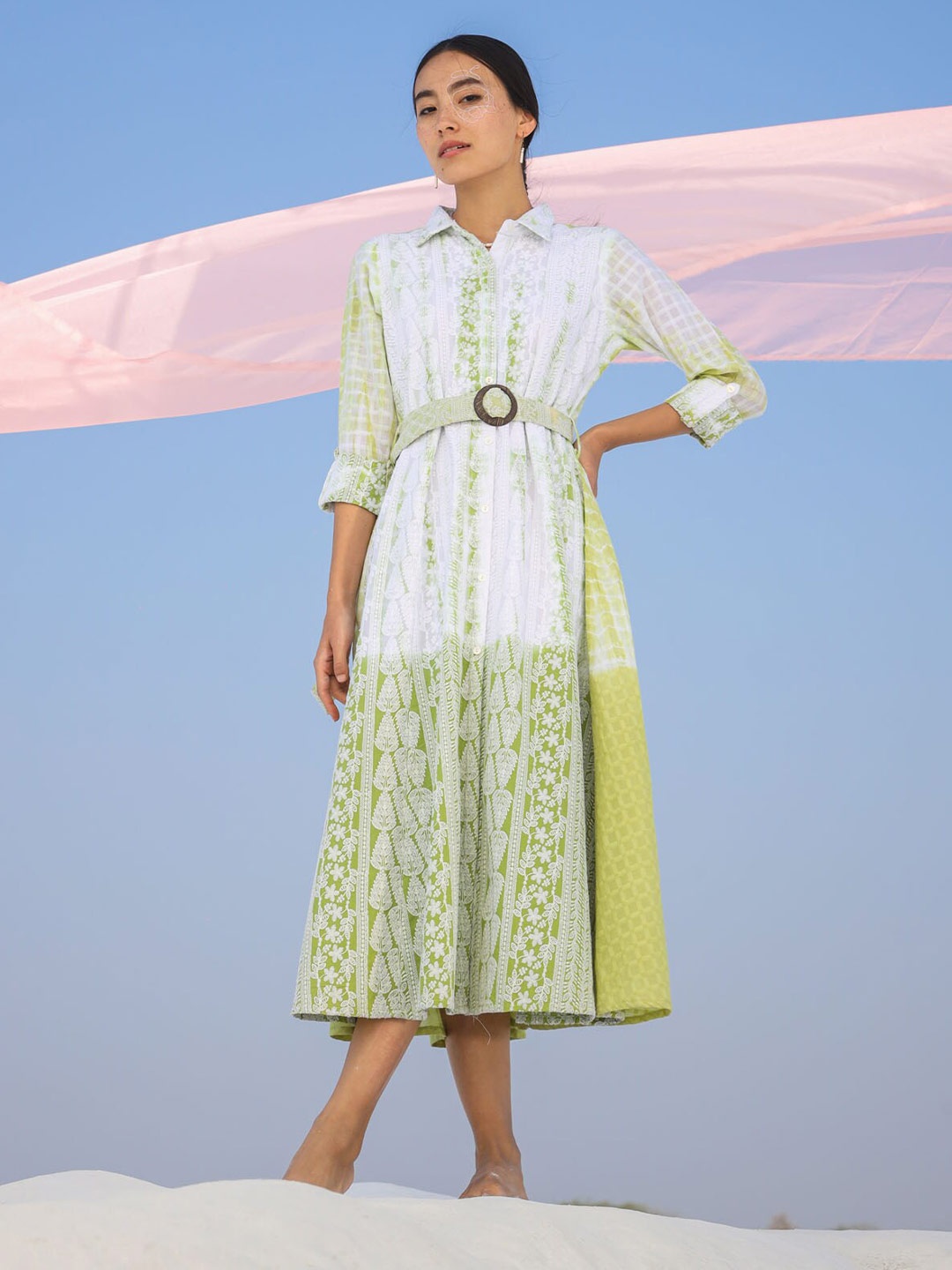 

FASHION DWAR Print Fit & Flare Midi Dress, Green