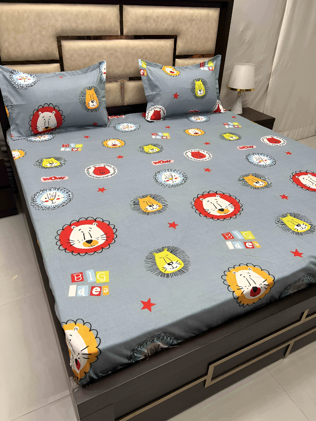 

Pure Decor Grey & Red Cartoon Characters Cotton 250 TC Queen Bedsheet With 2 Pillow Covers