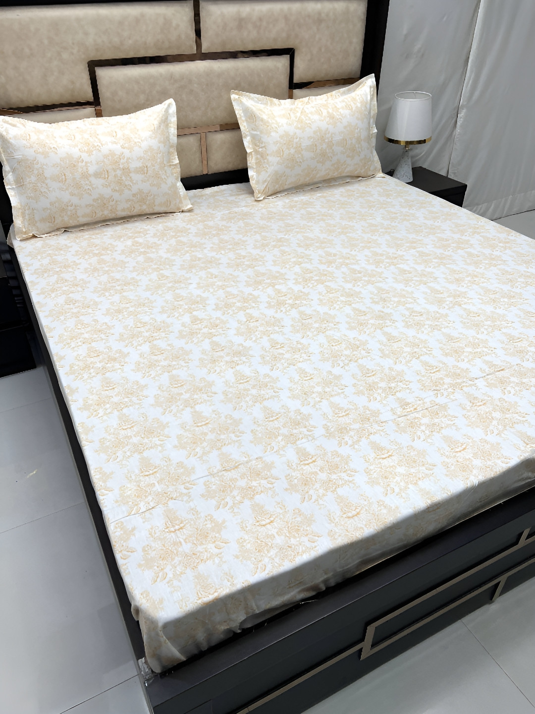 

Pure Decor Royal Velar Beige Floral Cotton 350 TC King Bedsheet With 2 Pillow Covers